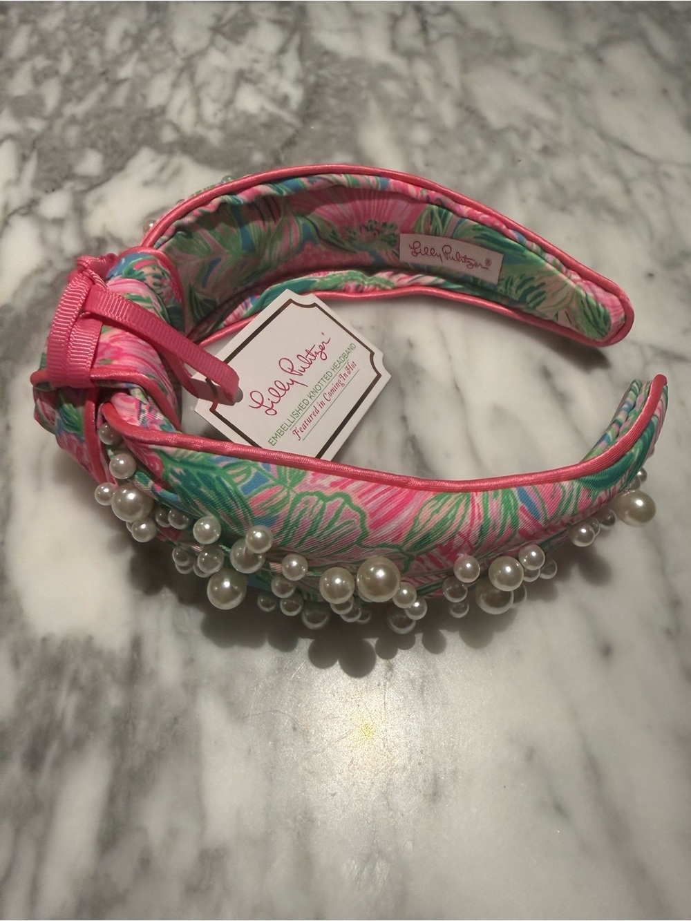Lilly Pulitzer Pink & Green Knotted Pearl-Trim Headband - Picture 3 of 5